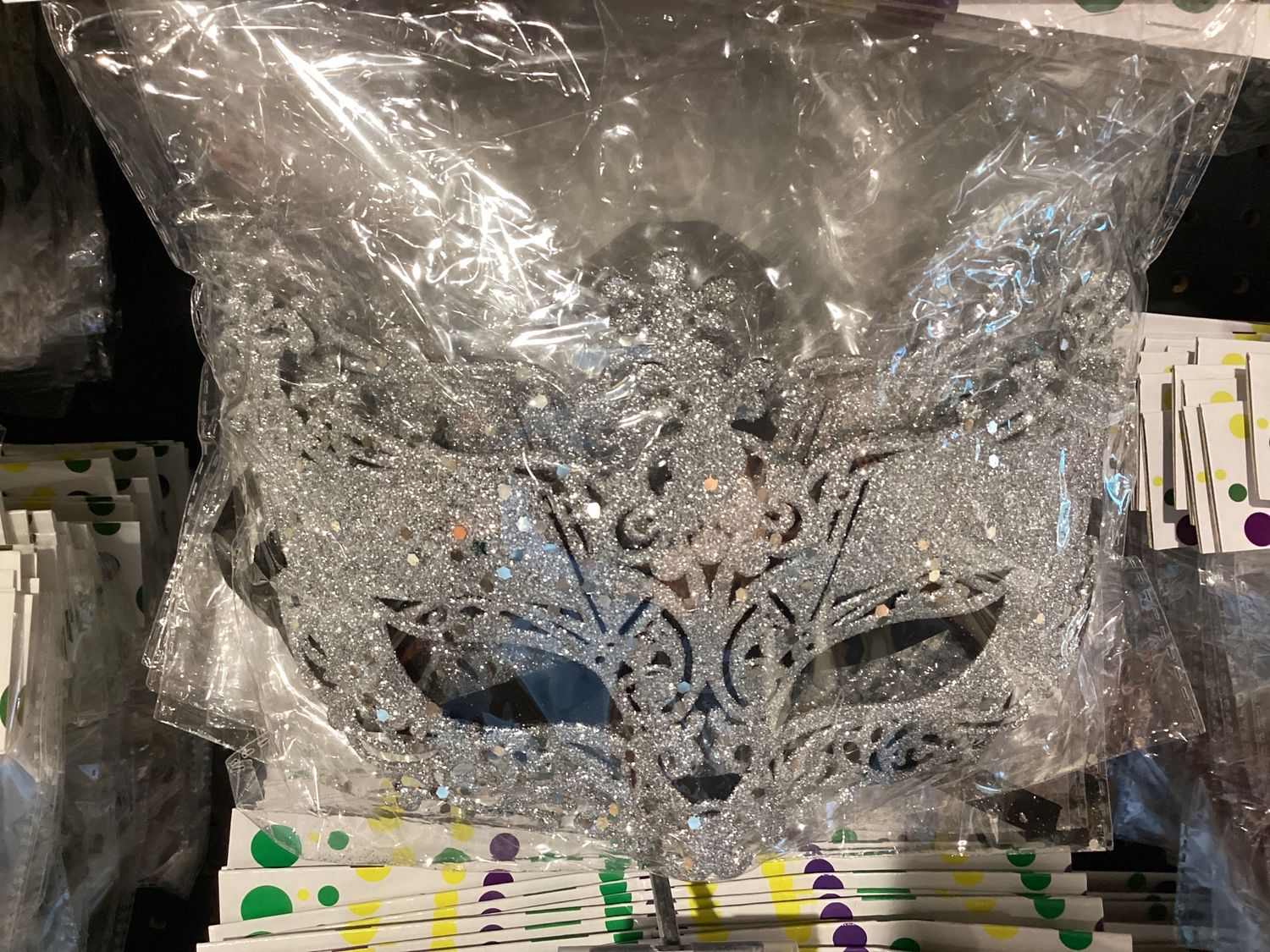 Glittered Silver Mask with Clear Stones (Each)