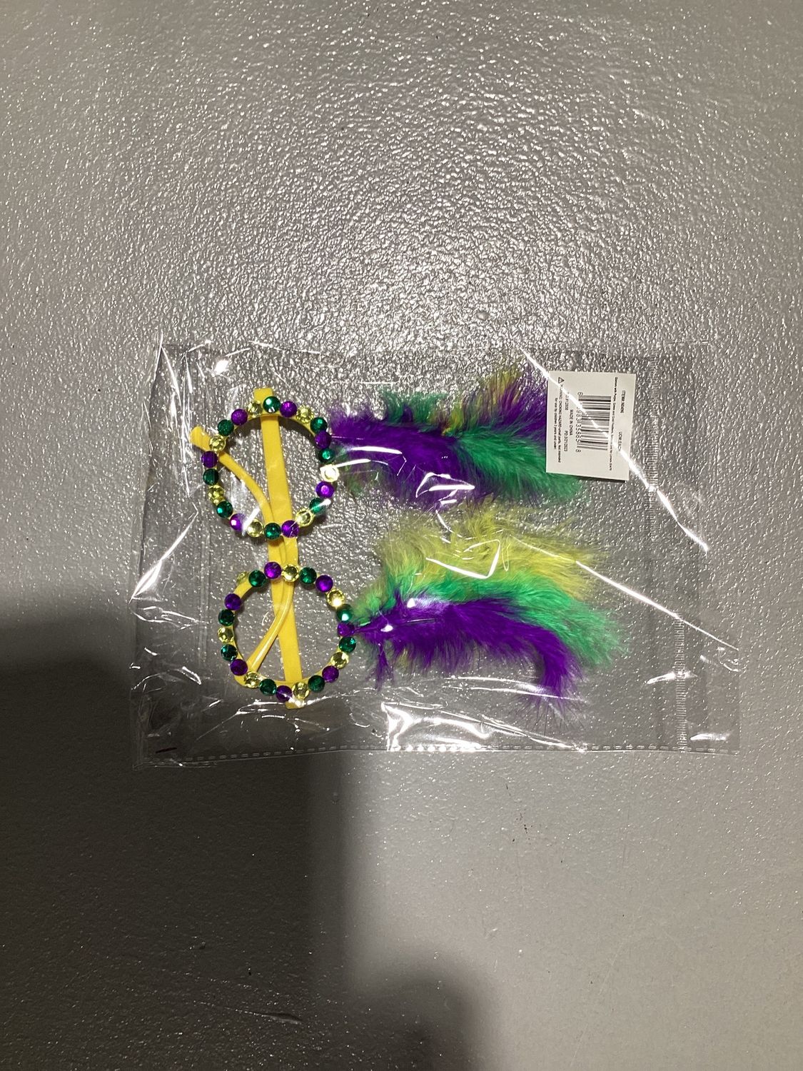 Glasses with Purple, Green and Gold Feathers, Sequins and No Lenses (Each)