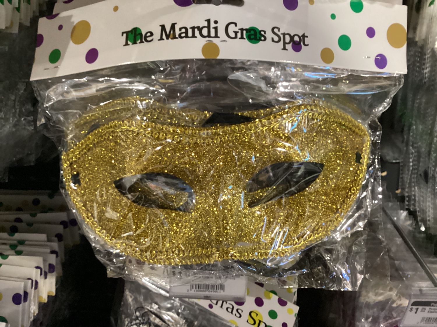 Glittered Mask with Gold Trim and Ribbon Tie (Each)