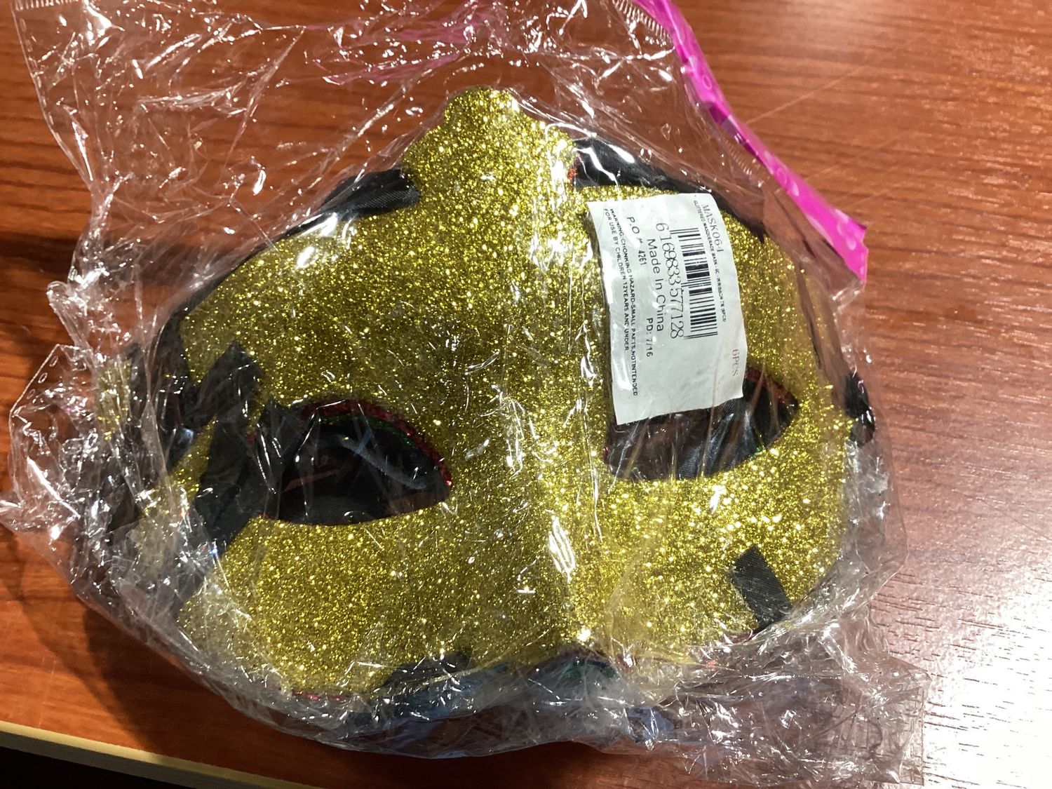 Glittered Masquerade Mask with Ribbon Tie - Assorted Colors (Pack of 6)