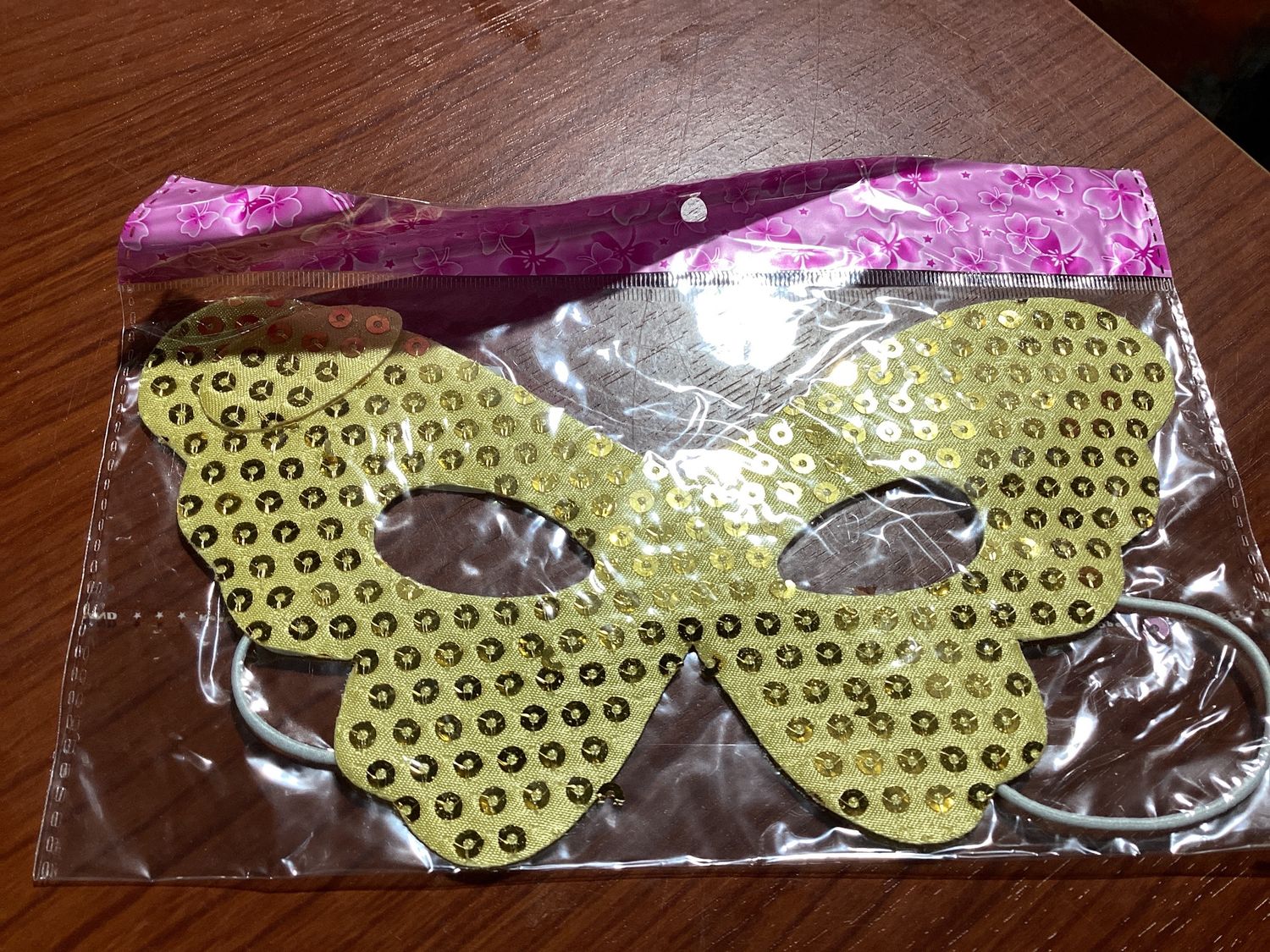 Gold Butterfly Mask with Sequins and Elastic Band (Each)