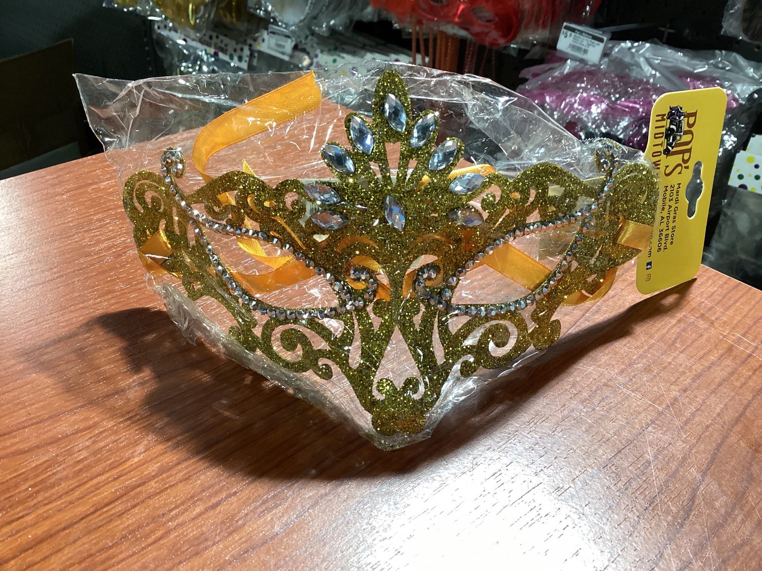 Gold Glittered Mask with Clear Stones (Each)