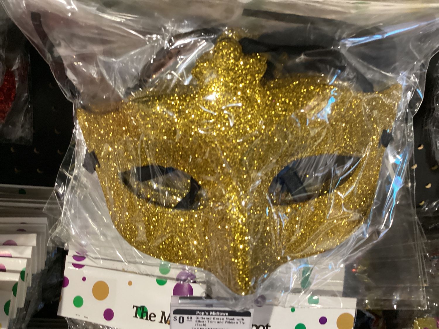Gold Glittered Fleur de Lis Mask with Ribbon Tie (Each)