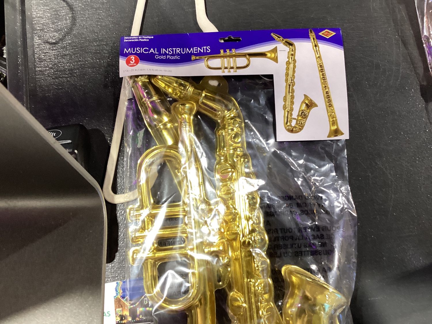 Gold Plastic Musical Instrument 17" to 21" (Pack of 3)