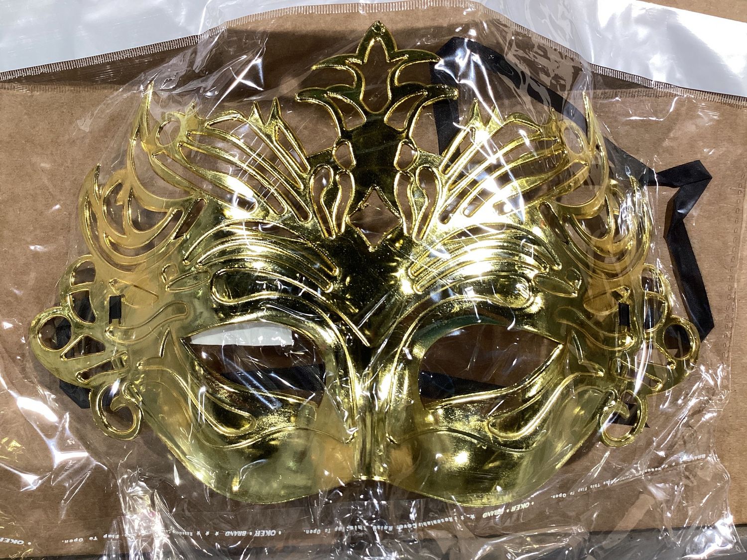 Gold Metallic Ornate Mask with Ribbon Tie (Each)