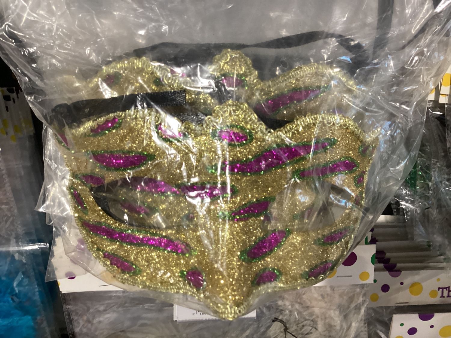 Gold Glitter Mask with Green and Purple Zebra Stripes (Each)