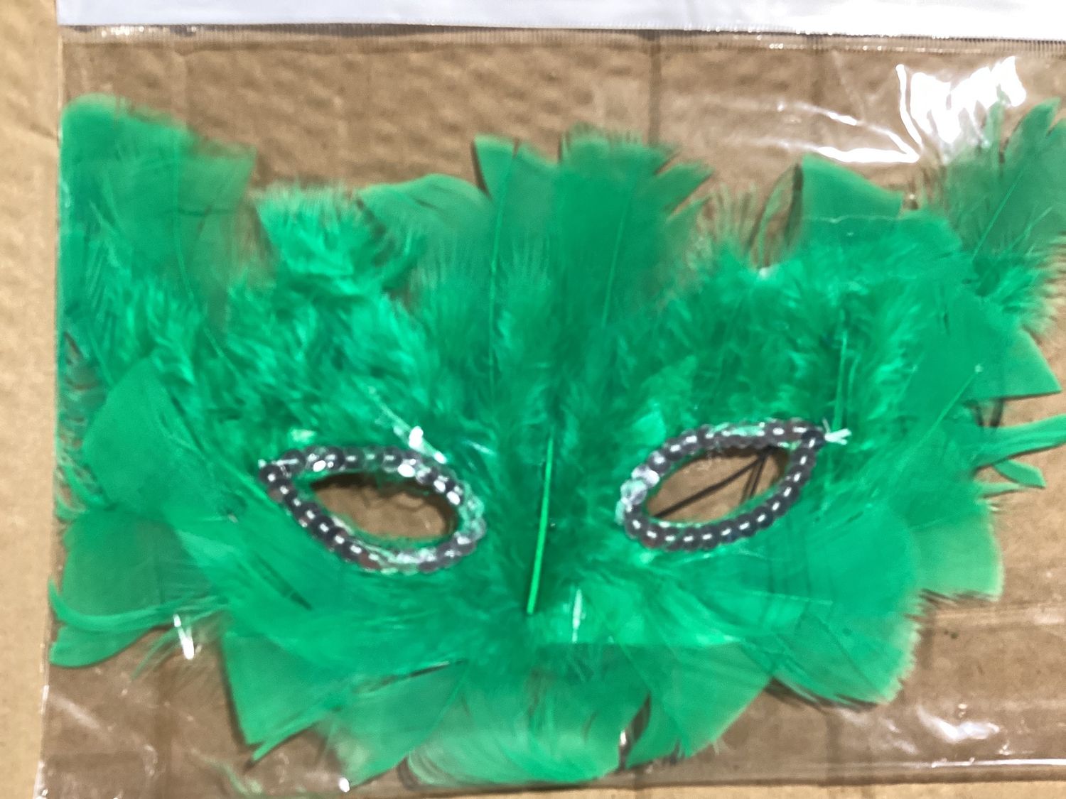 Green Feathers with Silver Sequins Around The Eyes (Each)