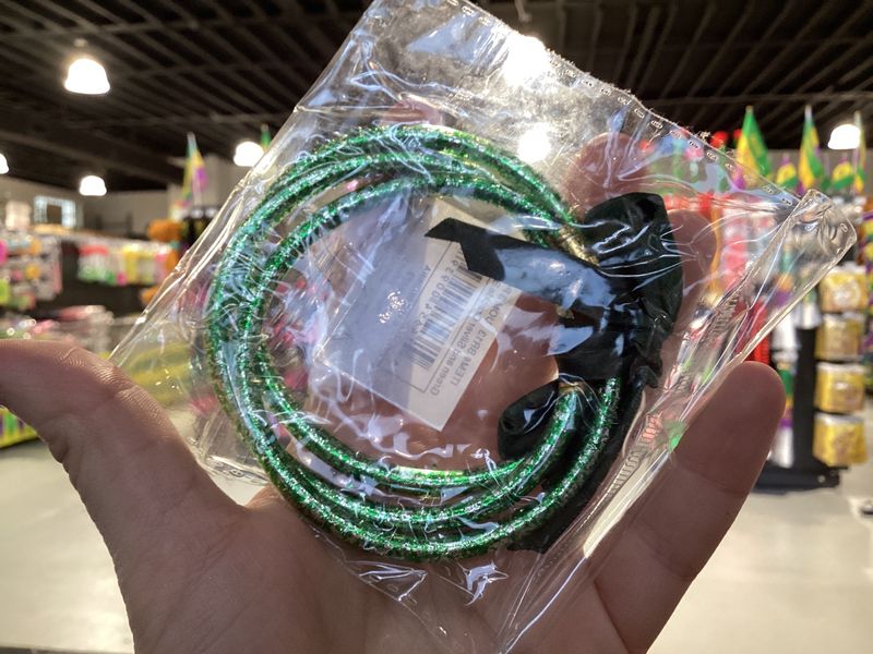 Green and Silver Crackle Bangle Bracelet (Set of 3)