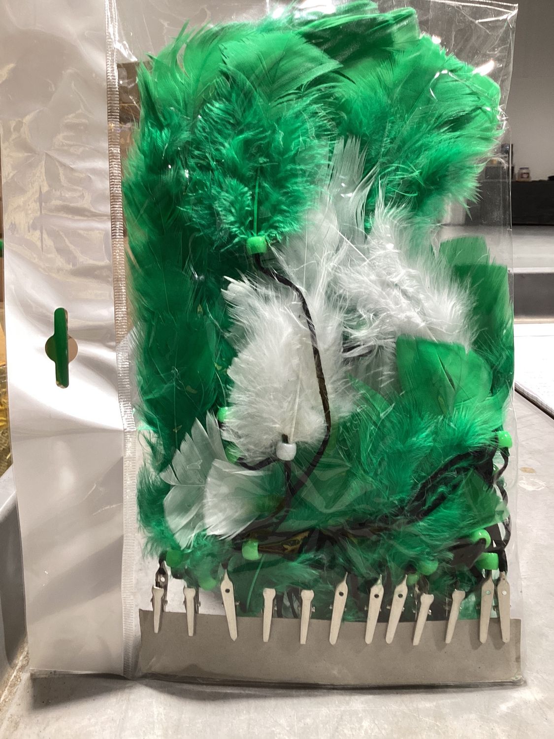 Green and White Feather Hair Clip (Dozen)