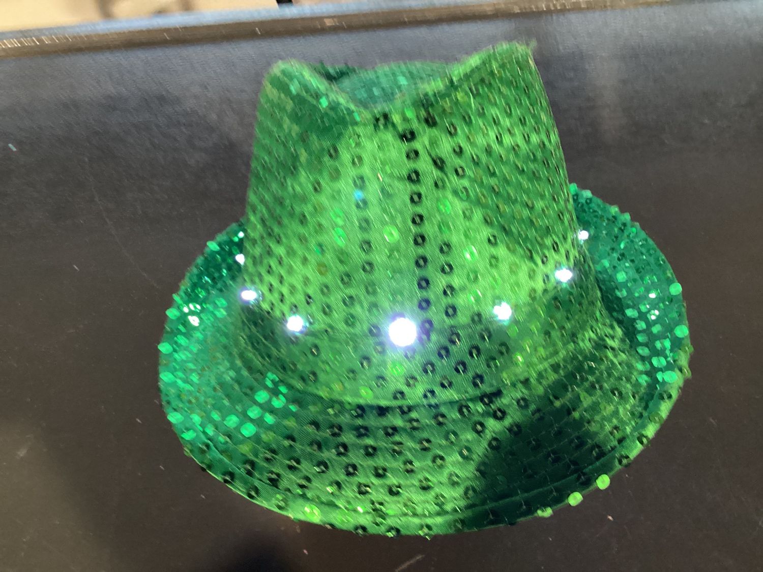 Green LED Fedora with 14 White Lights (Each)