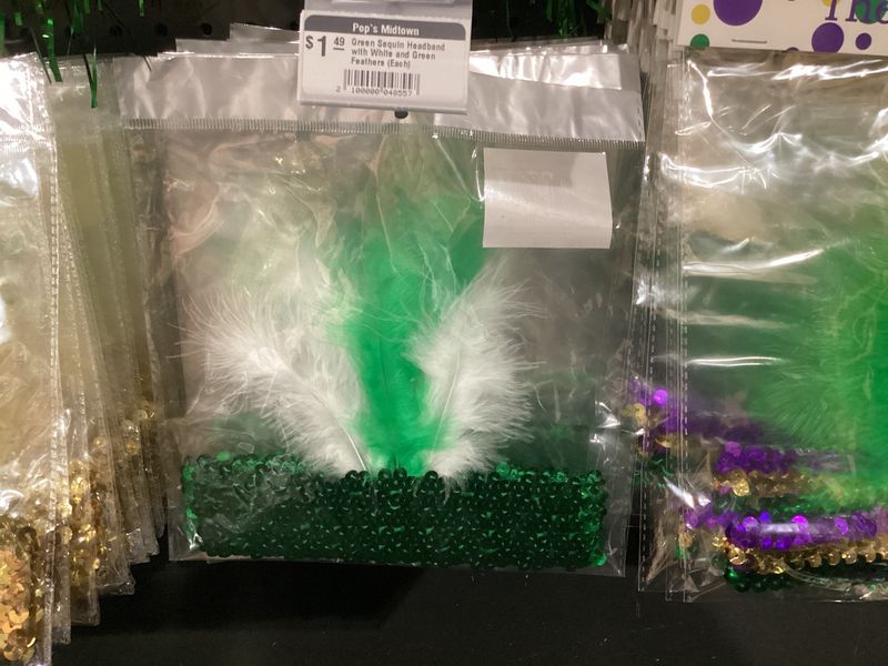 Green Sequin Headband with White and Green Feathers (Each)