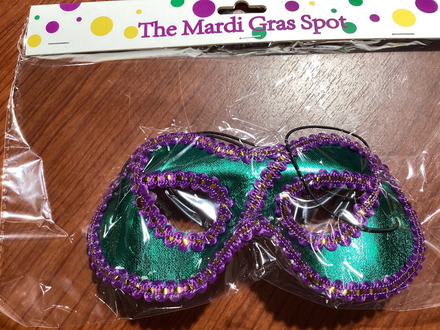 Green with Purple Lace and Metallic Gold Mask with Elastic Band