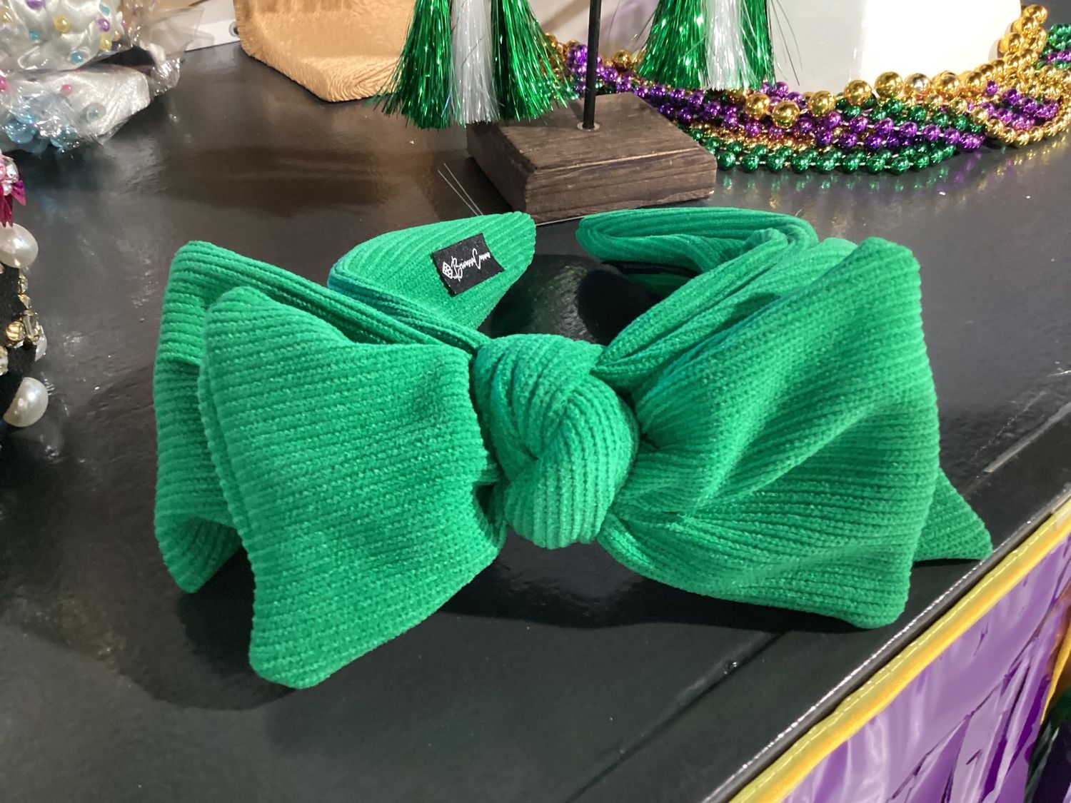 Headband - Green Ribbed Side Bow Headband