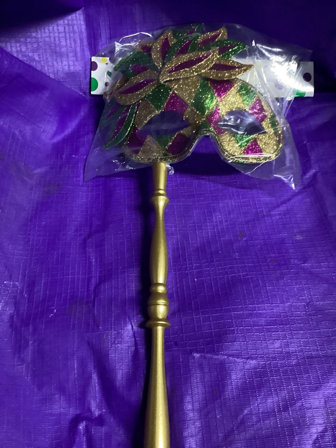 Harlequin Masquerade Mask on Stick (Each)