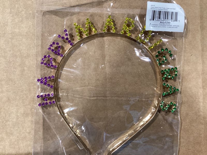 Happy Mardi Gras Purple, Green and Gold Rhinestone Headband (Each)
