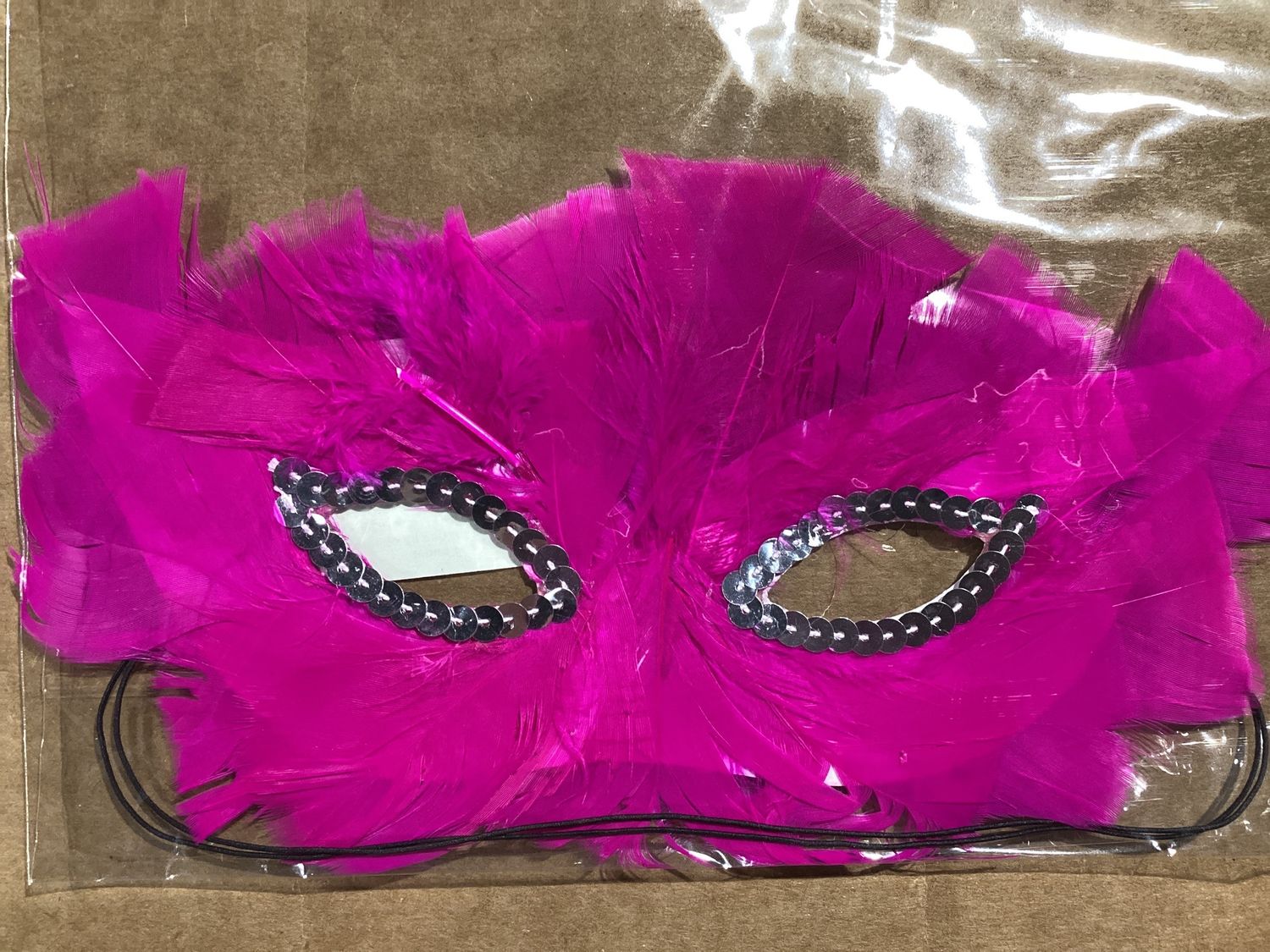 Hot Pink Feathers with Silver Sequins Around The Eyes (Each)