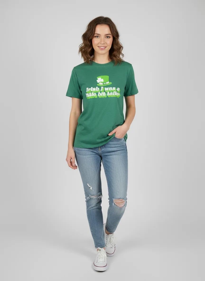 Irish I Was A Little Bit Taller Adult Unisex Tee - Heather Grass Green / XS