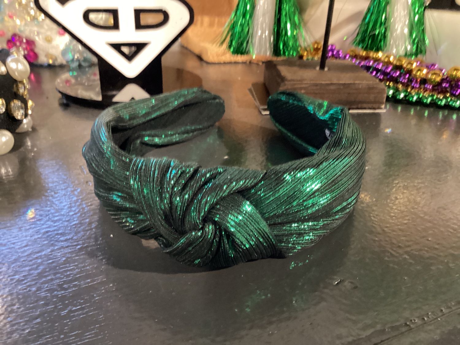 Knotted Headband - Pleated Metallic Green