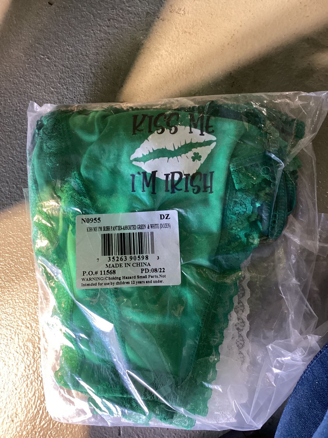 Kiss Me I'm Irish Panties - Assorted Green &amp; White (Dozen)