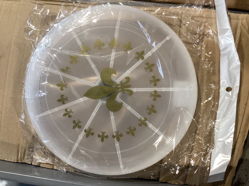 LED 10" Frisbee with Metallic Gold Fleur de Lis (Each)