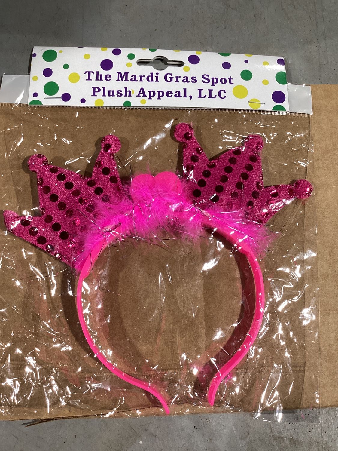 LED Pink 2 Crowns with Fur and Sequins Headband (Each)