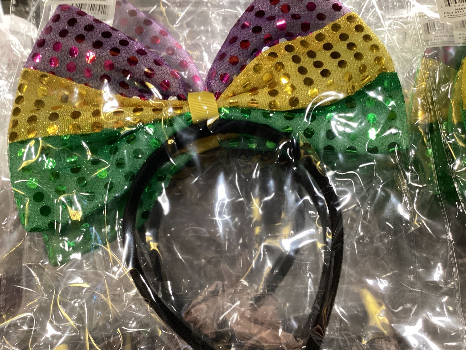 LED Sequined Mardi Gras Bow Headband (Dozen)