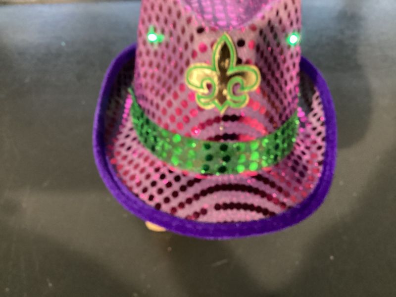 LED Purple and Green Sequin Fedora with Gold Fleur de Lis (Each)