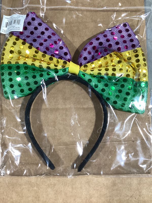 LED Sequined Mardi Gras Bow Headband (Each)