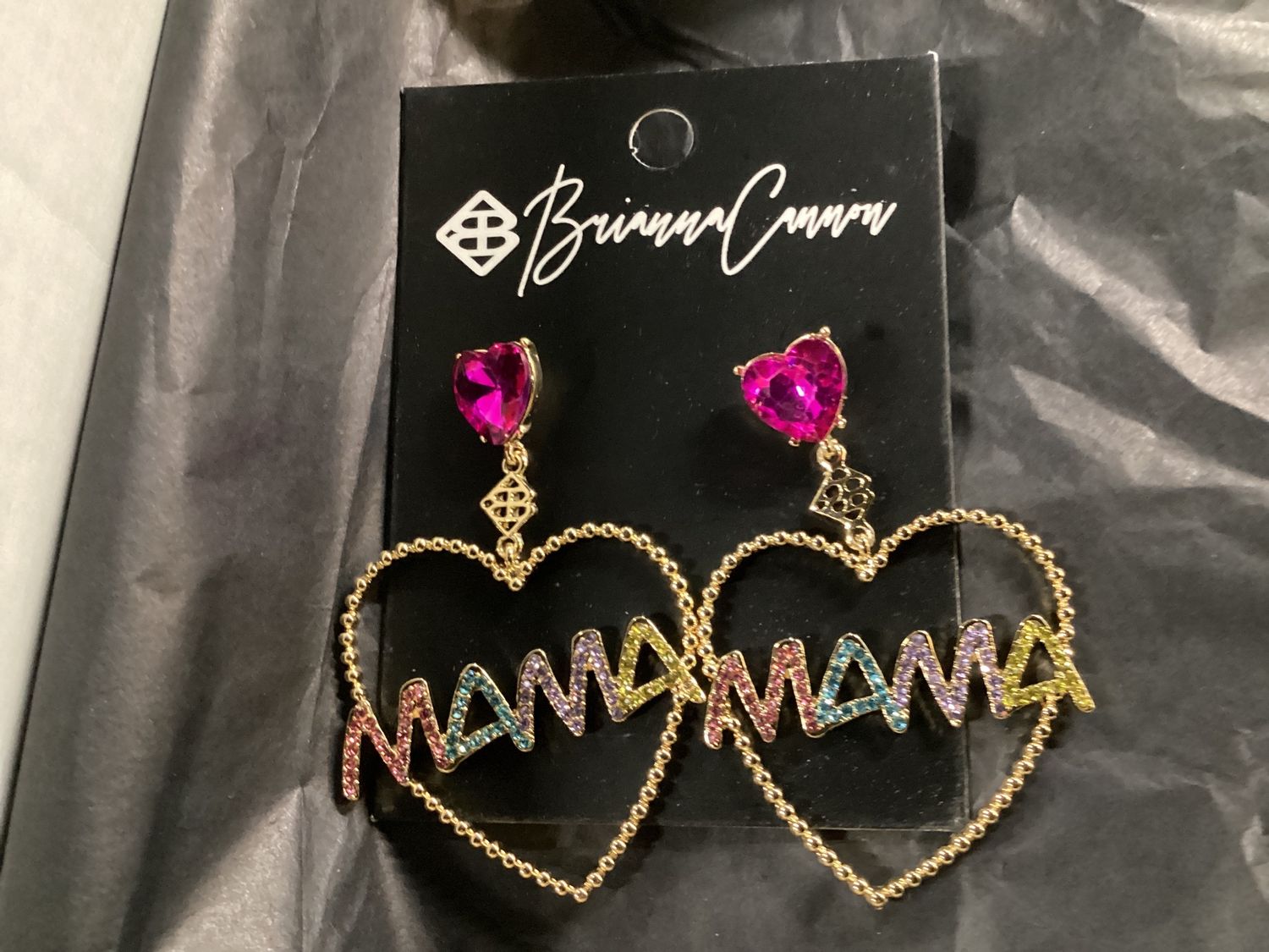 Mama Heart Earrings with Rainbow Crystal