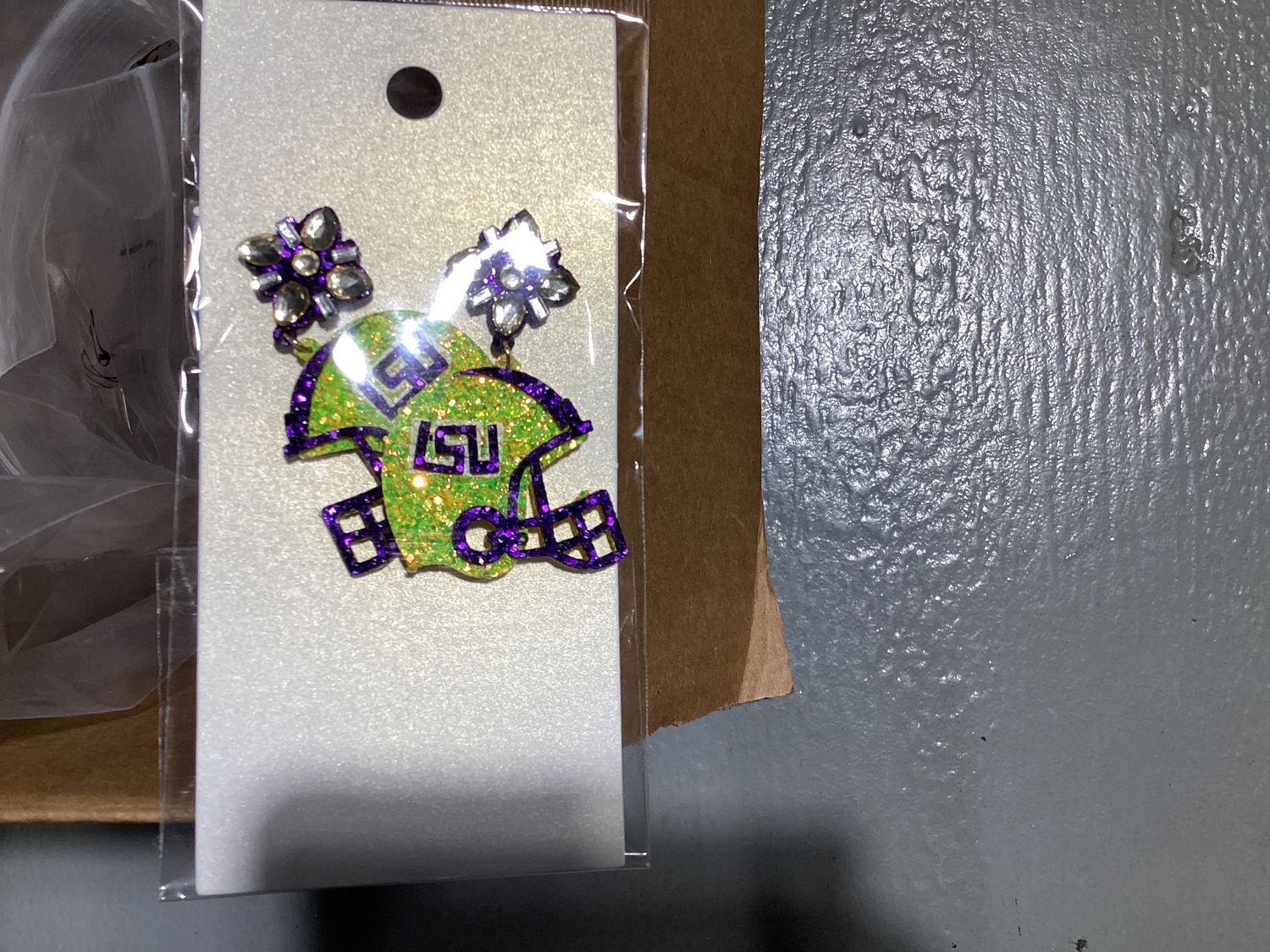 LSU Game Day Glittered Football Helmet Dangle Earrings (Pair)