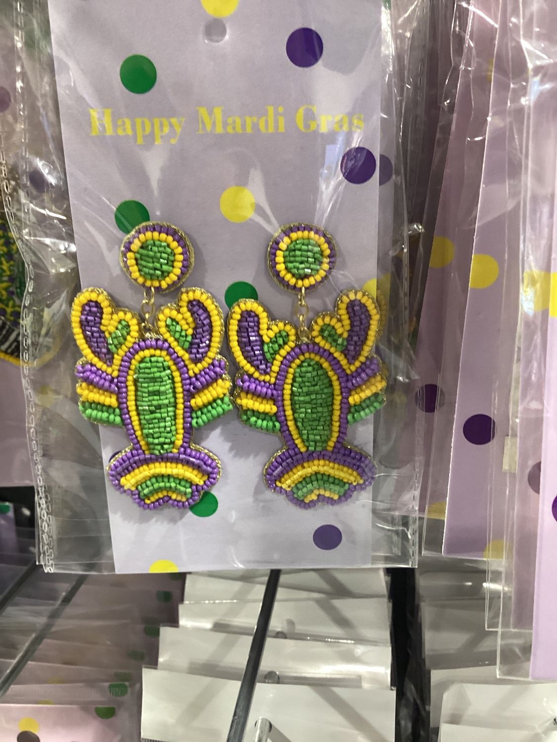 Mardi Gras Crawfish Seed Beaded Earrings (Pair)