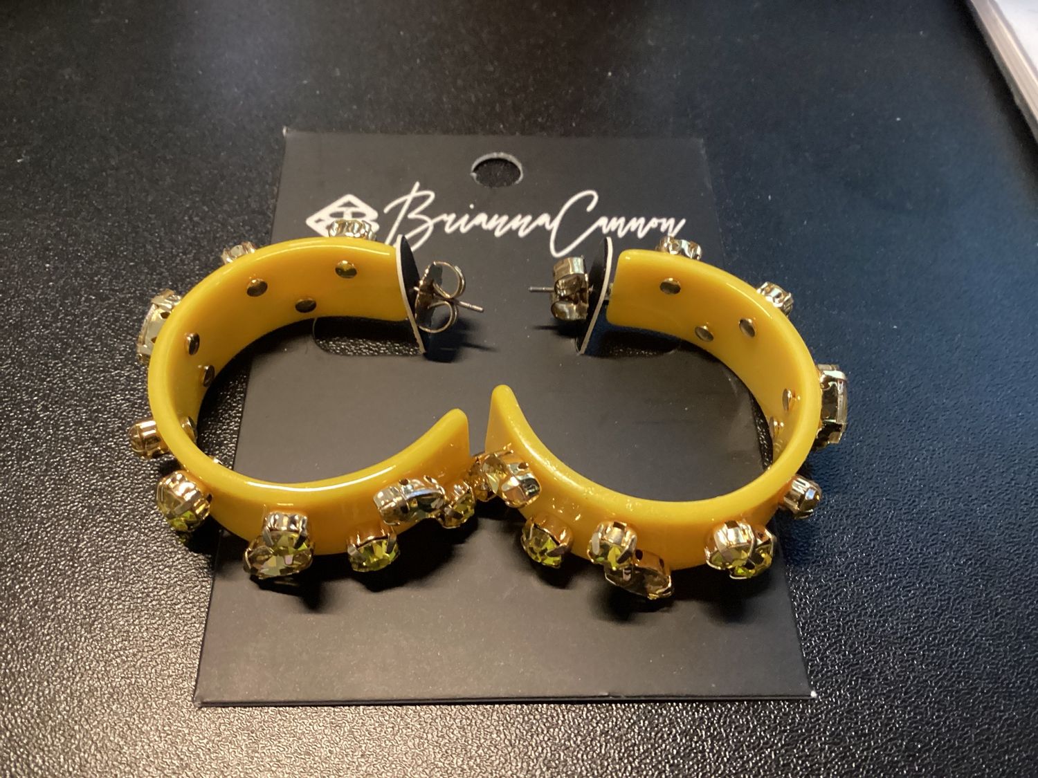 Mardi Gras 2023 - BC Yellow Resin Hoops with Yellow Crystals