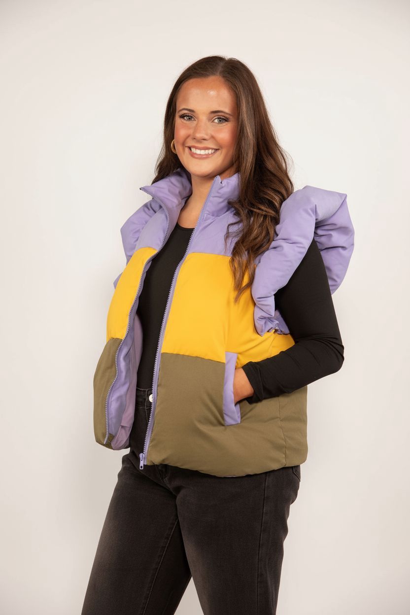 Mardi Gras Color Block Puffer Vest - X-Large (Each)