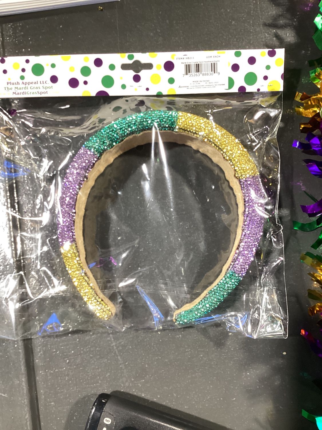 Mardi Gras Crystal Hard Headband (Each)