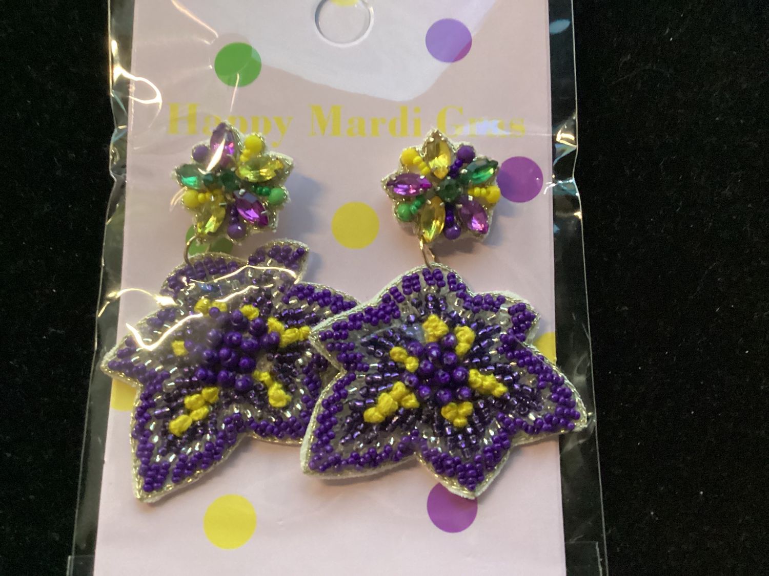 Mardi Gras Flower Seed Bead Earrings (Pair)