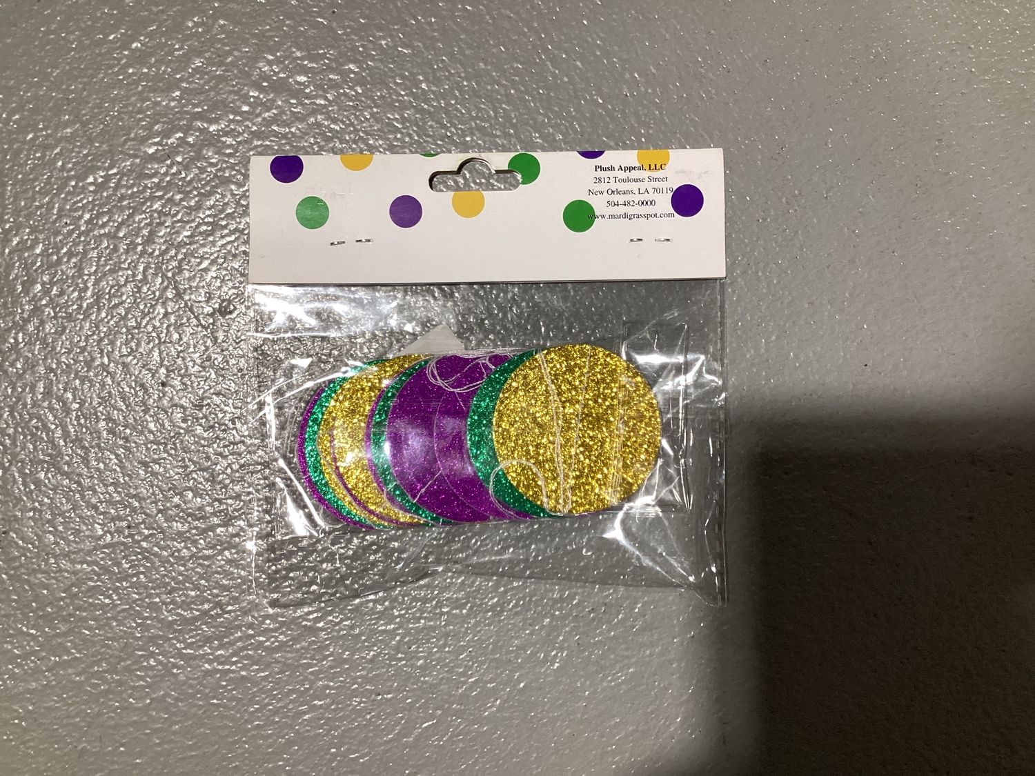 Mardi Gras Glitter Paper Circle Garland 6.5' (Each)