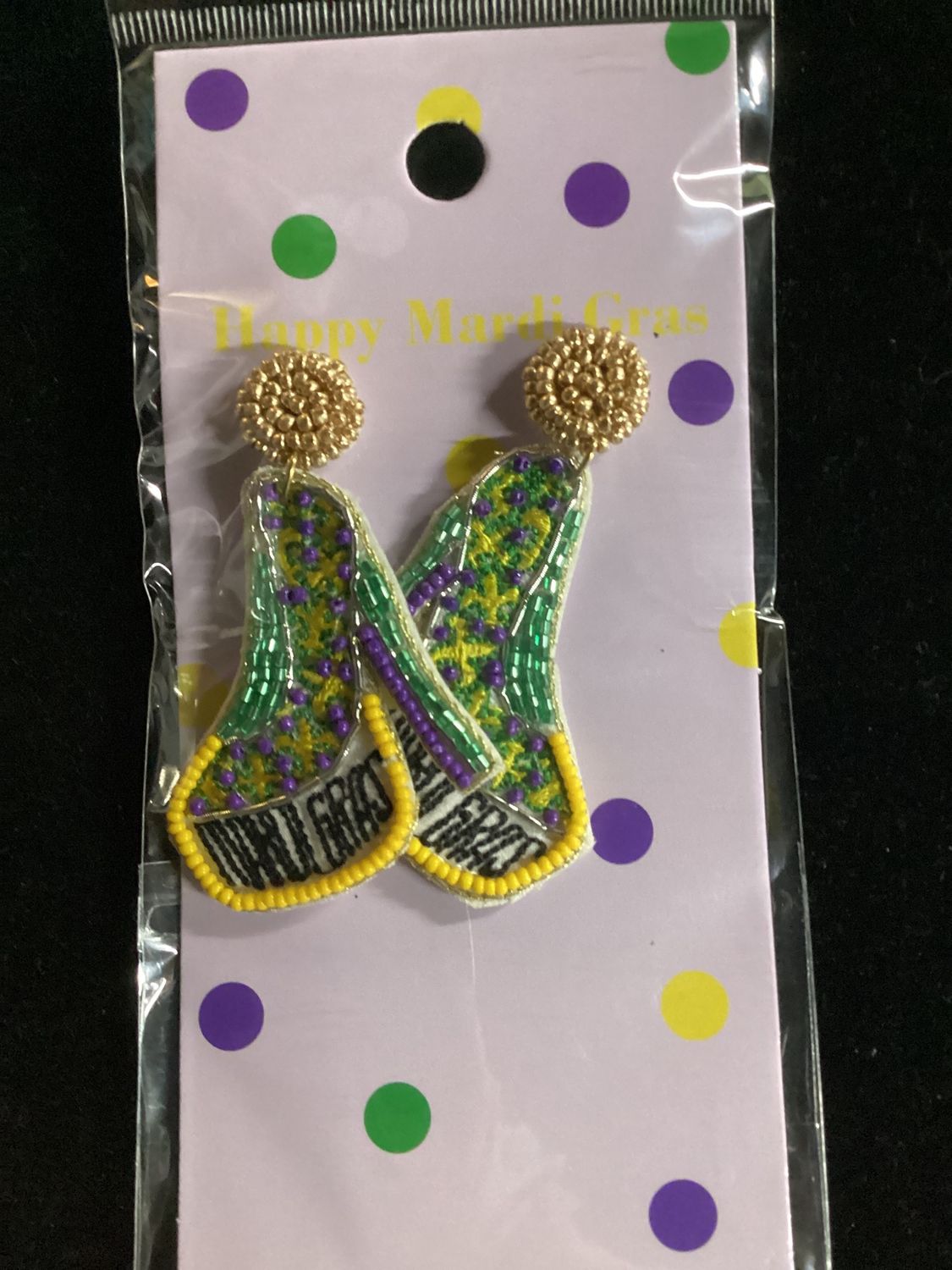 Mardi Gras High Heel Shoe Seed Beaded Earrings (Pair)