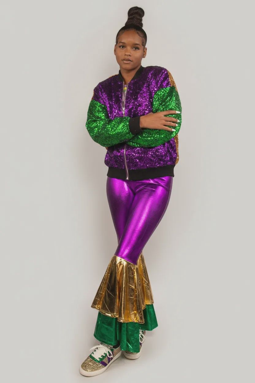 Mardi Gras Sequin Color Block Bomber Jacket - Medium (Each)