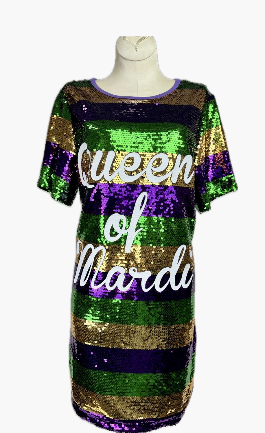 Mardi Gras Printed Color Block Sequins Dress - Small (Each)