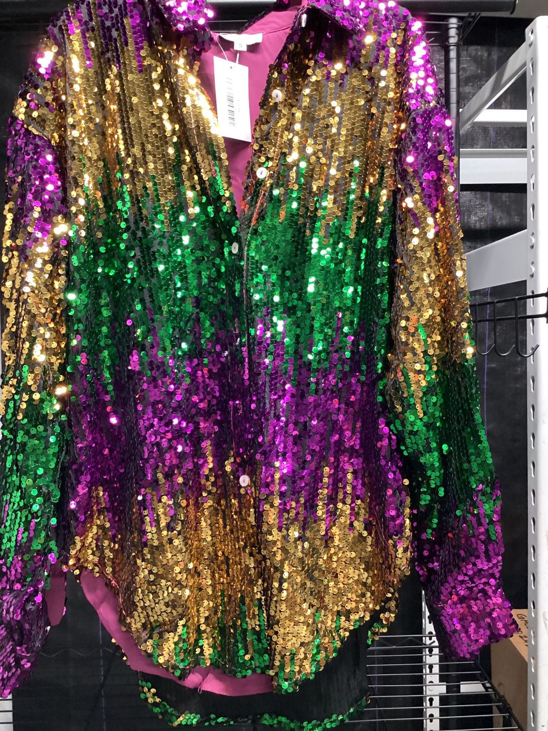 Mardi Gras Sequin Button Down Color Block Shirt - Large (Each)