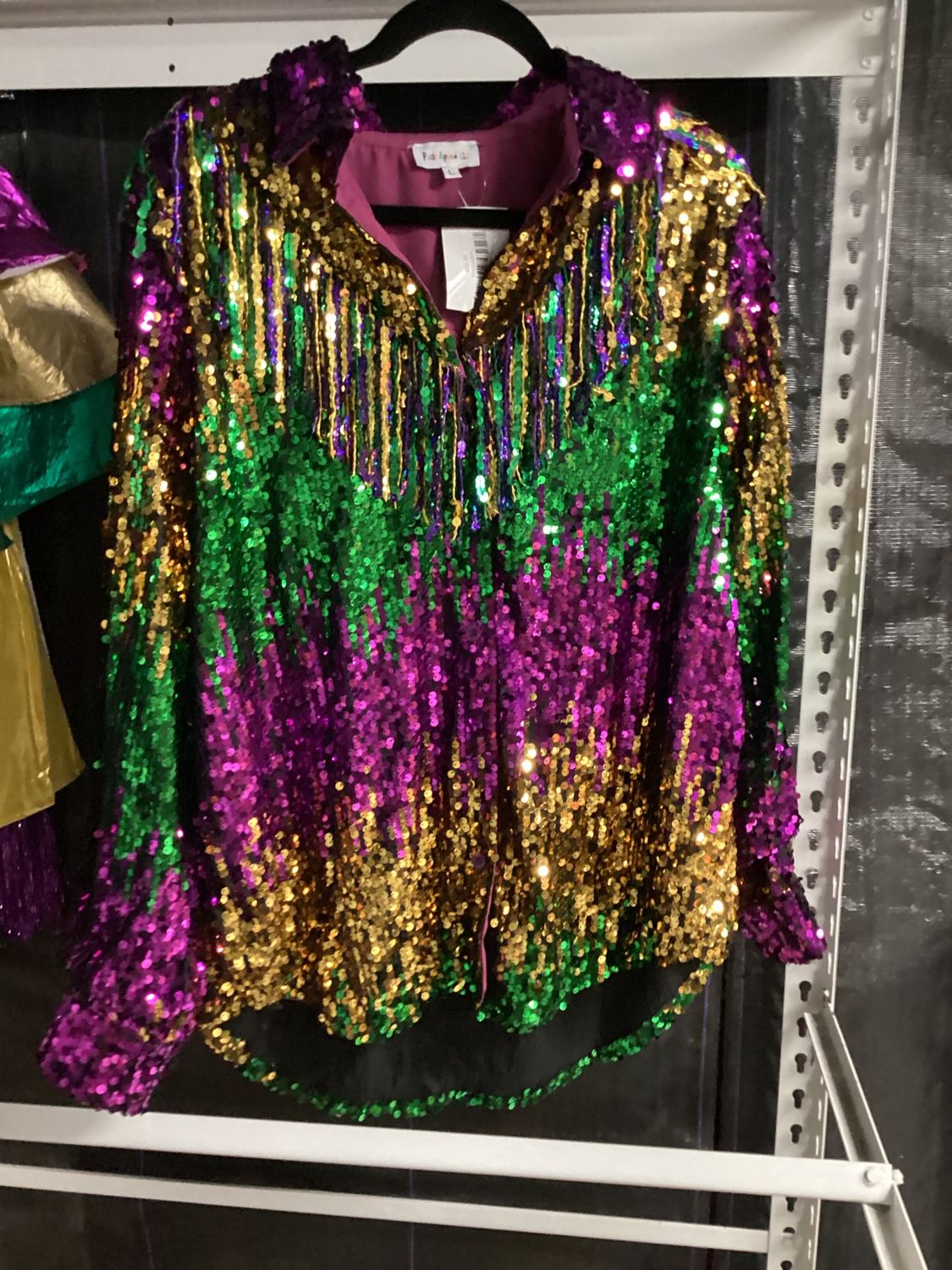 Mardi Gras Sequin Button Down Color Block Shirt with Sequin Fringe - Medium (Each)