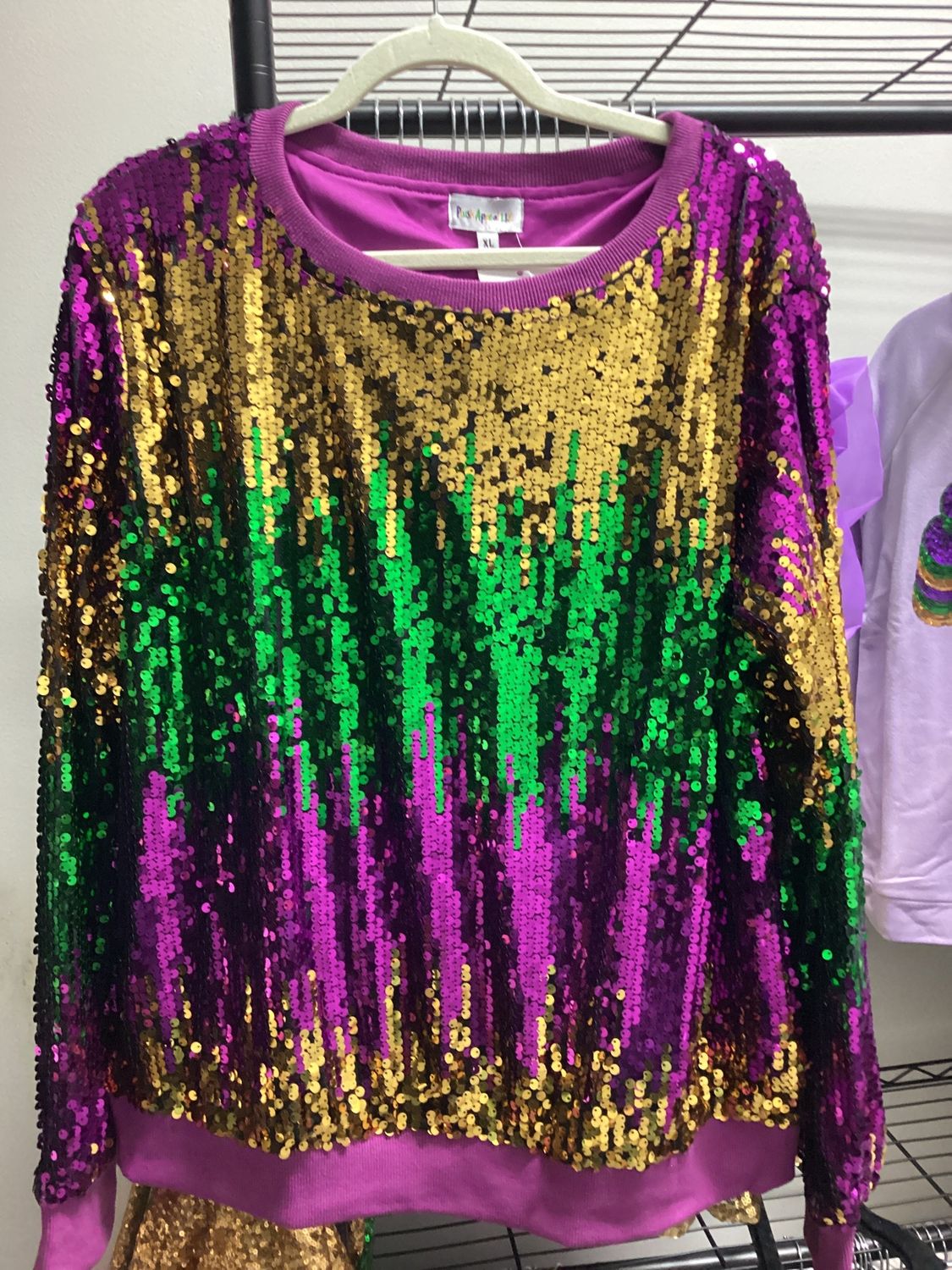 Mardi Gras Sequin Color Block Pullover - Small (Each)