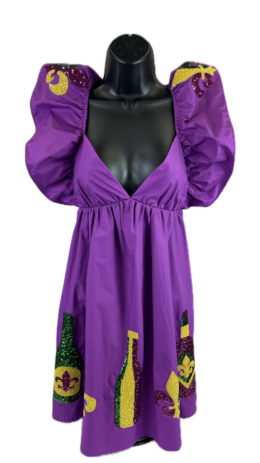 Mardi Gras Sequin Embroidery Ruffled Sleeve Dress with Back Tie Detail - Small (Each)