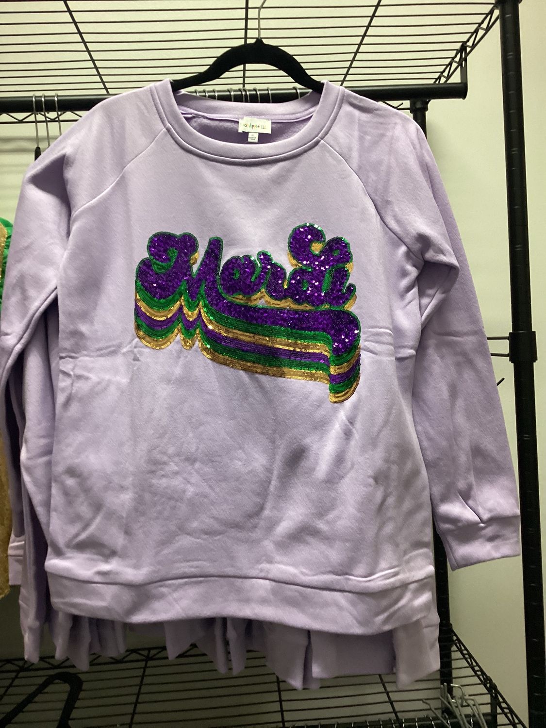 Mardi Sequin Applique Lavender Pullover - Large (Each)