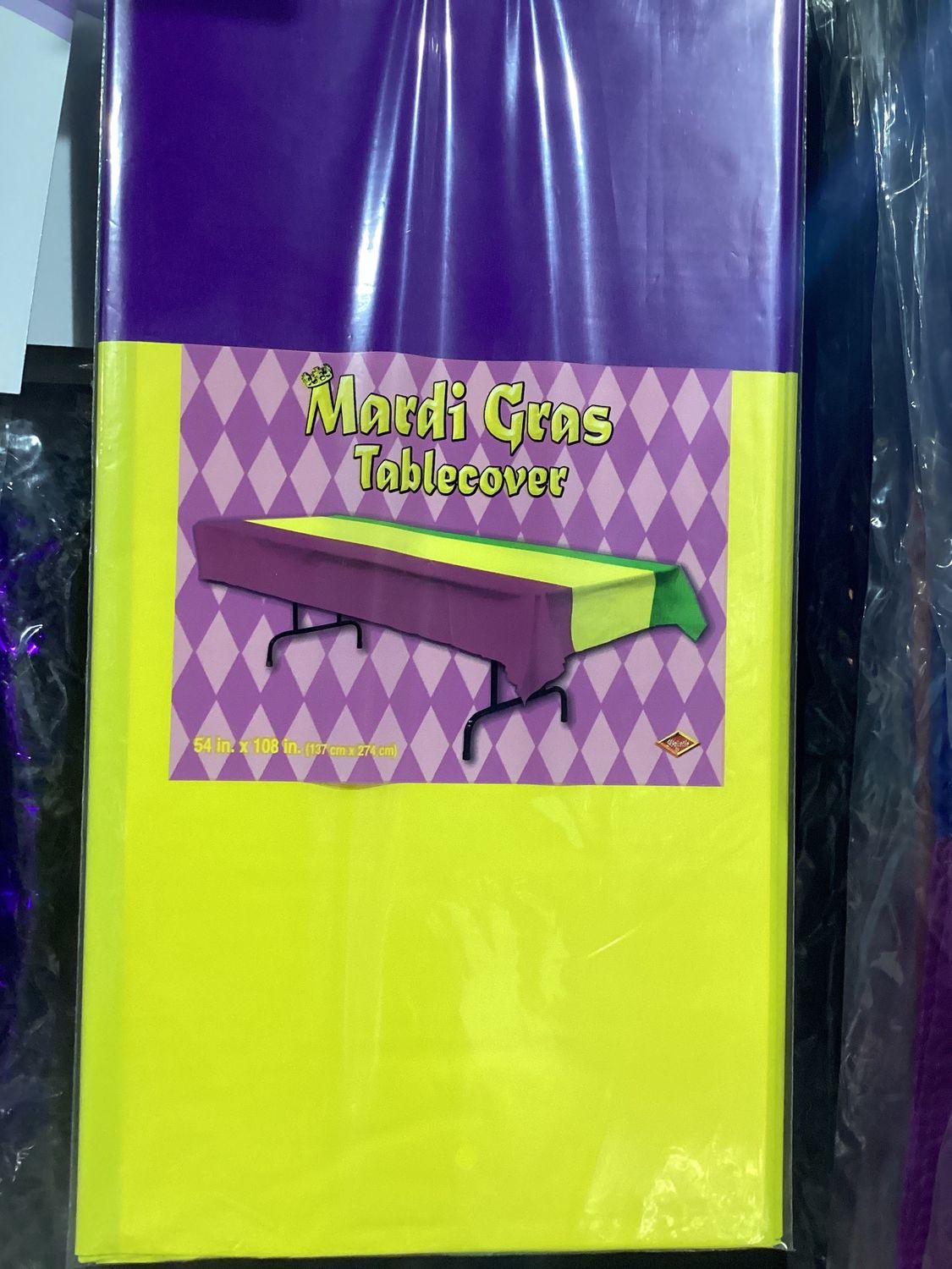 Mardi Gras Table Cover - Purple, Green and Yellow 54" x 108" (Each)