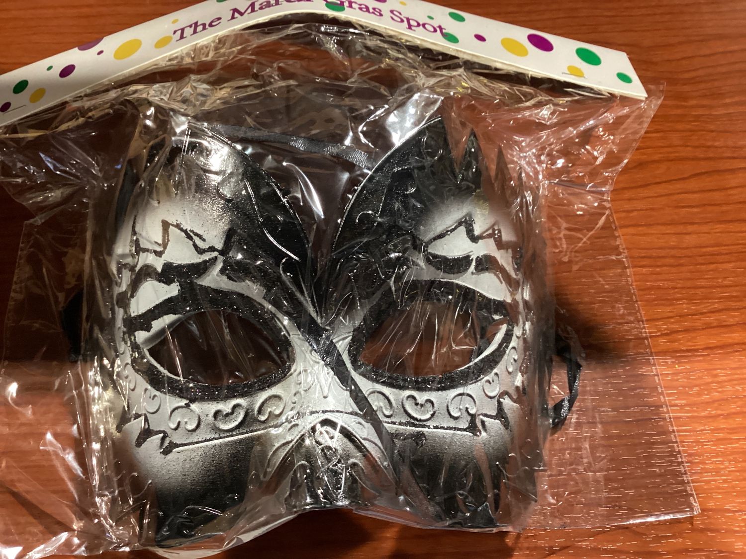 Metallic Black Tall Mask with Ribbon Tie (Each)