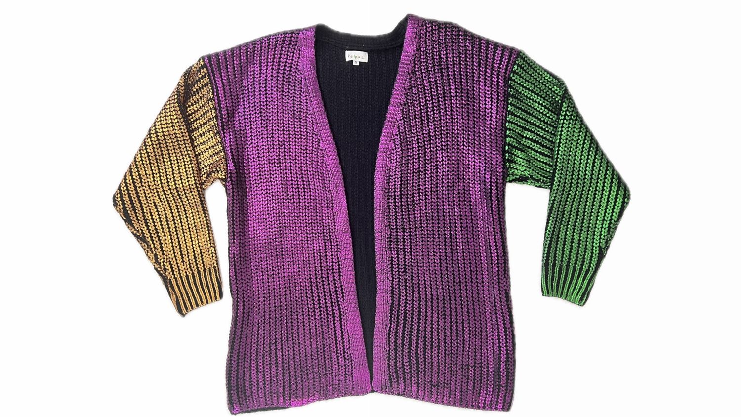 Metallic Mardi Gras Color Block V-Neck Knit Cardigan - Large (Each)