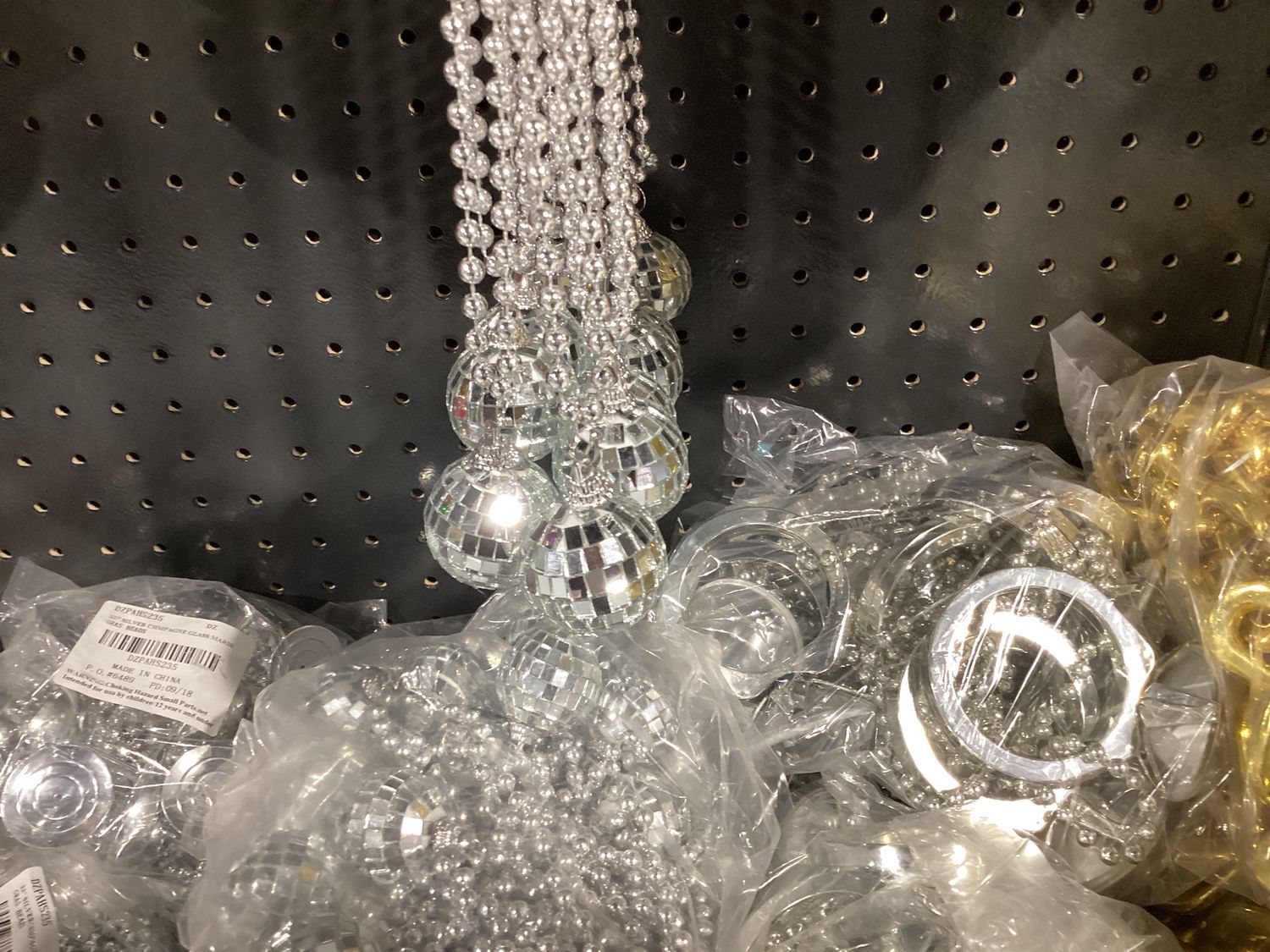 Metallic Silver Disco Ball Necklace 1.5" (Dozen)