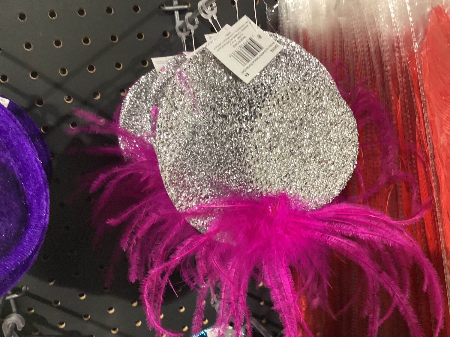 Mini Silver Top Hat with Pink Feathers and Silver Stone (Each)