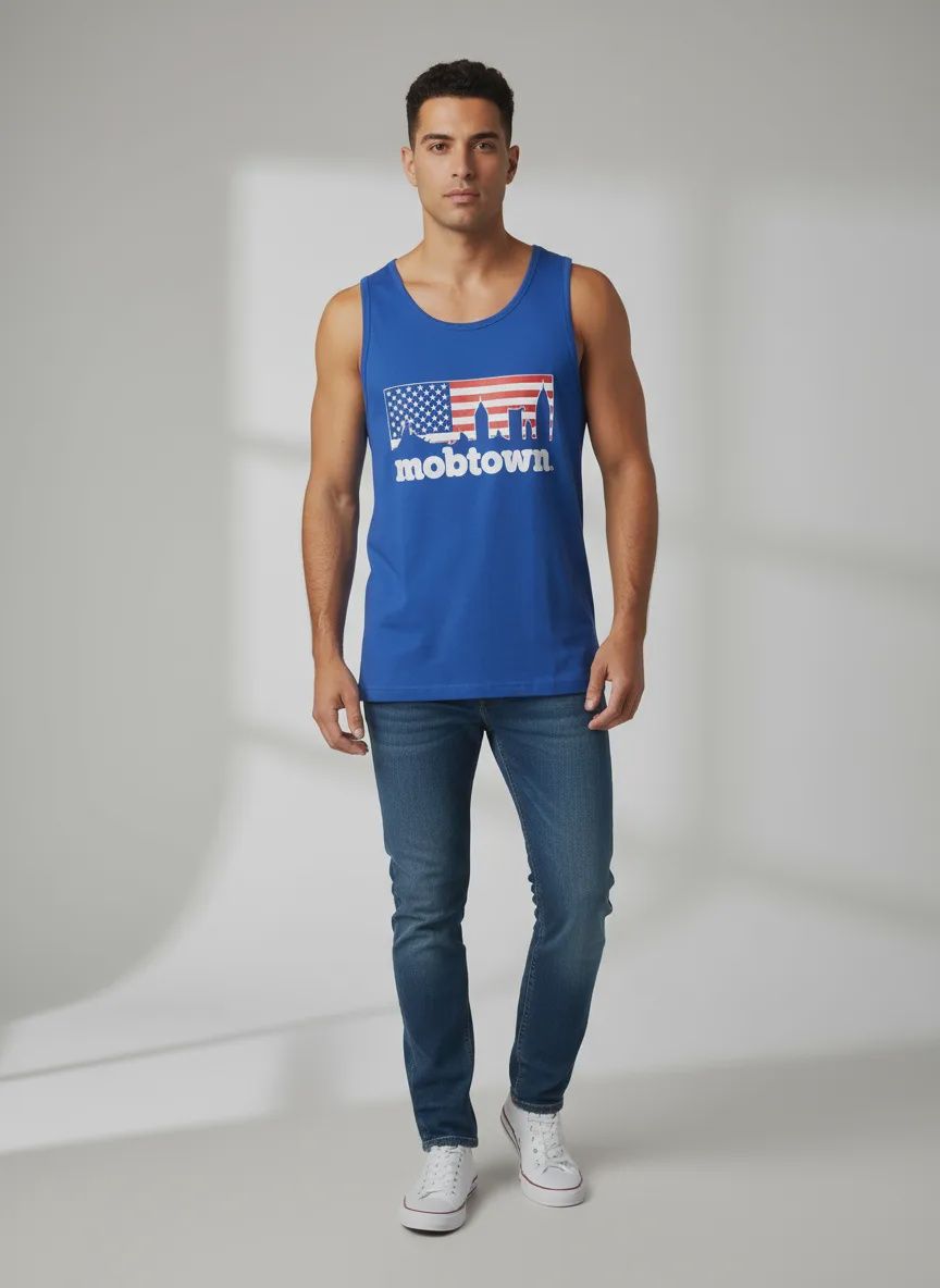 mobtown® skyline American Flag Muscle Tank Royal Blue - Small